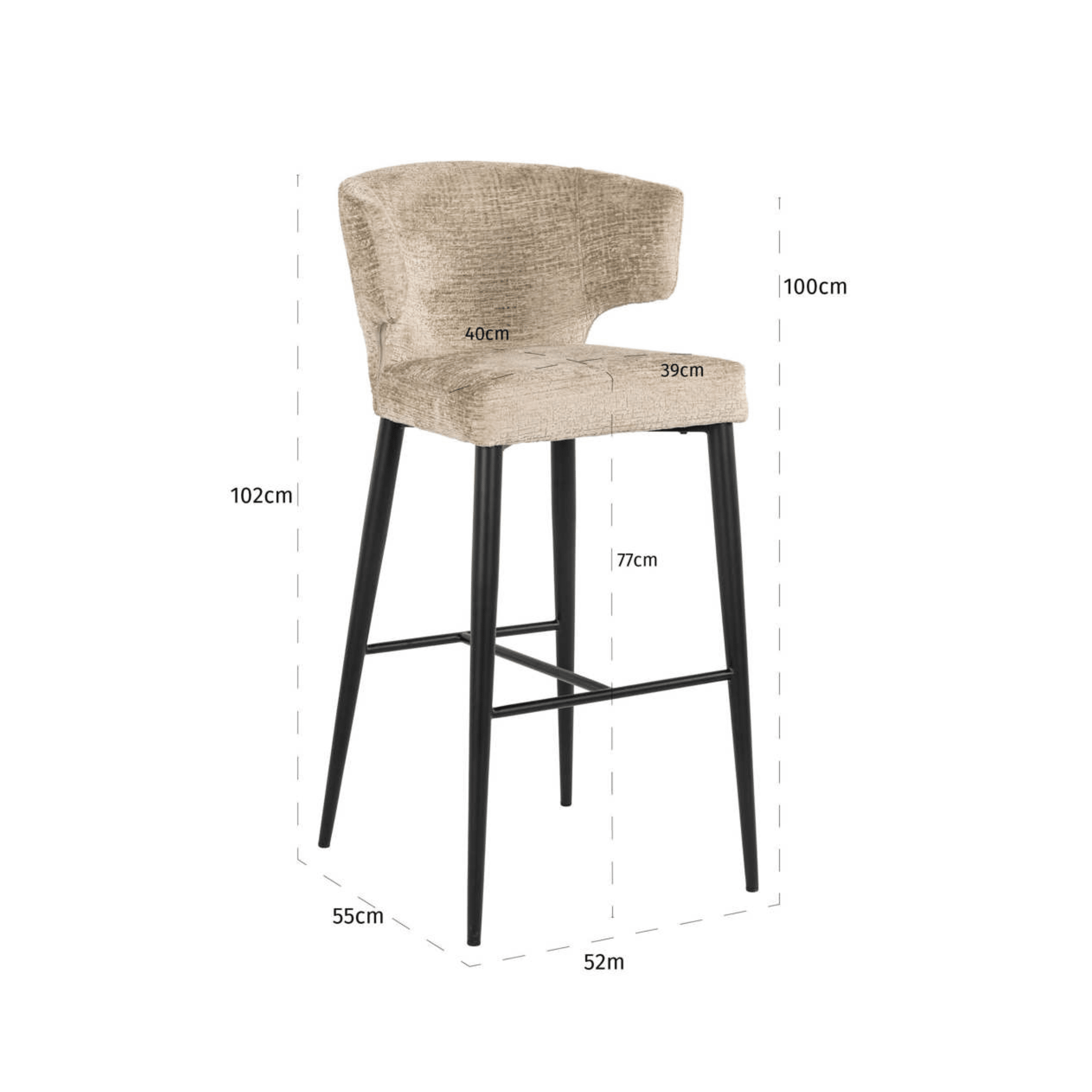 Bourton Beige Chenille Bar Stool with Black Legs Furniture 