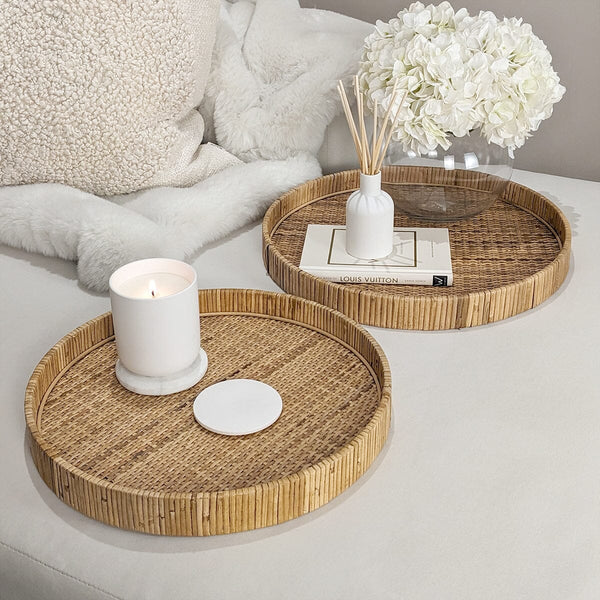 Bree Set of 2 Natural Rattan Round Trays Accessories 