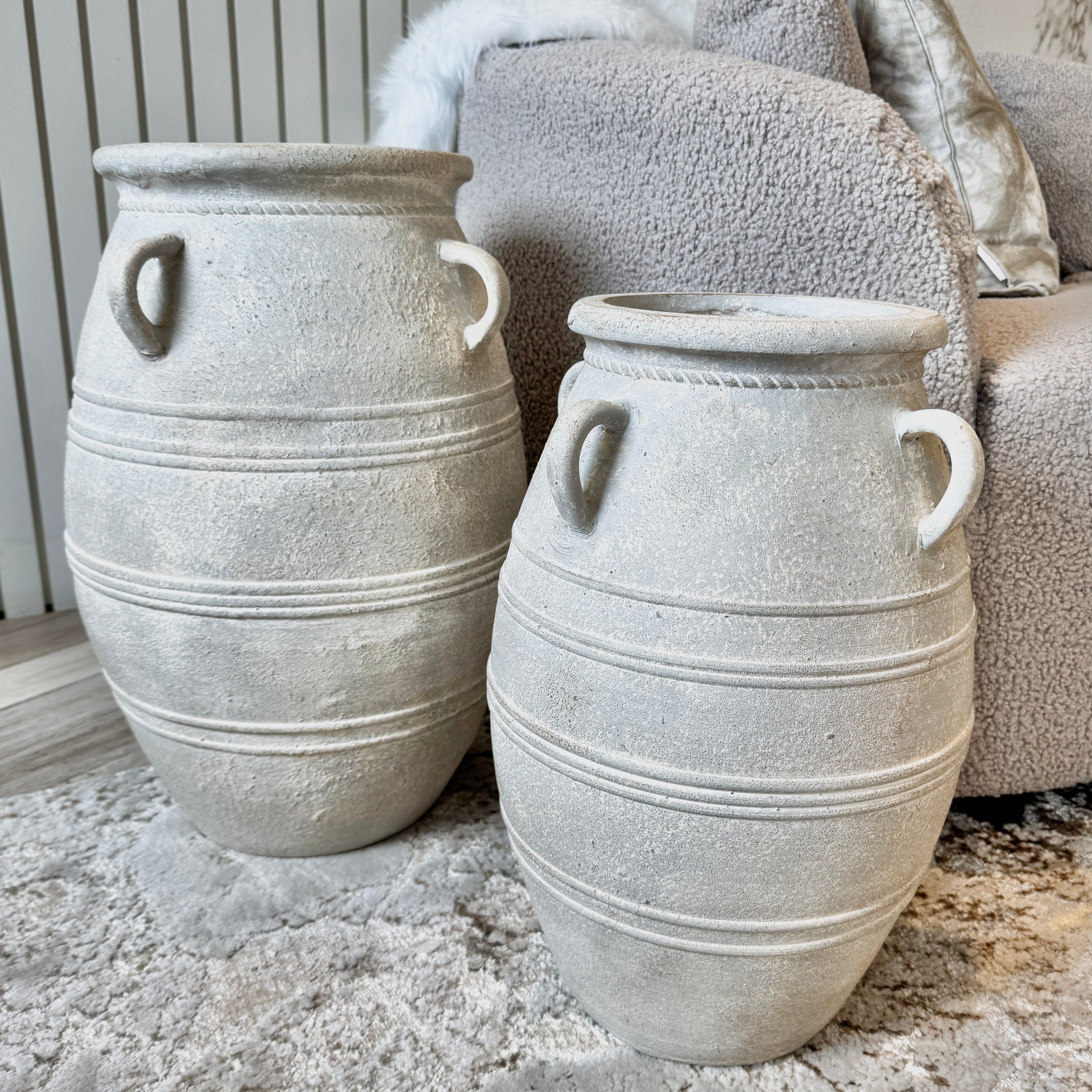 Brianna Medium Grey Wash Decorative Vase with Handles Accessories 