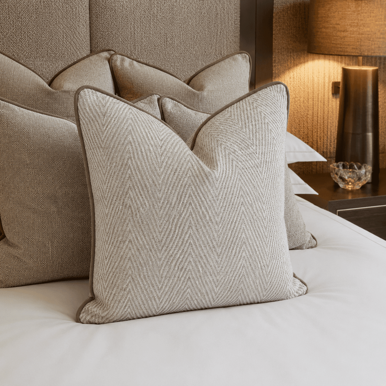 Bridgeport Cream Chevron Cushion Cover with Velvet Piping - 50x50cm Textiles 
