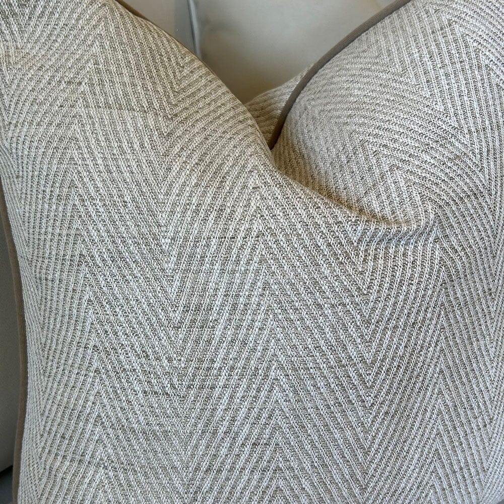 Bridgeport Cream Chevron Feather Filled Cushion with Velvet Piping - 50x50cm
