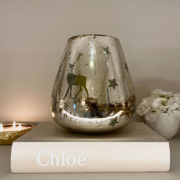 Bronze & Silver Distressed Reindeer Hurricane Votive Accessories 