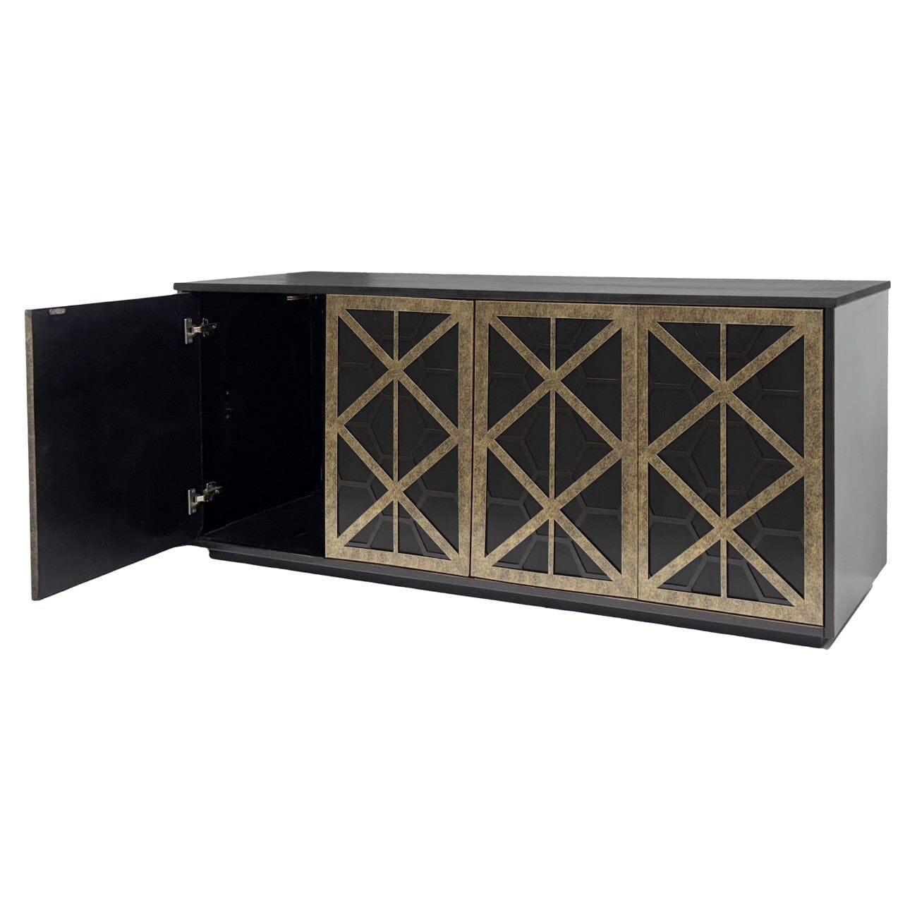 Brooke Luxury Black & Gold 4 Door Sideboard Furniture 
