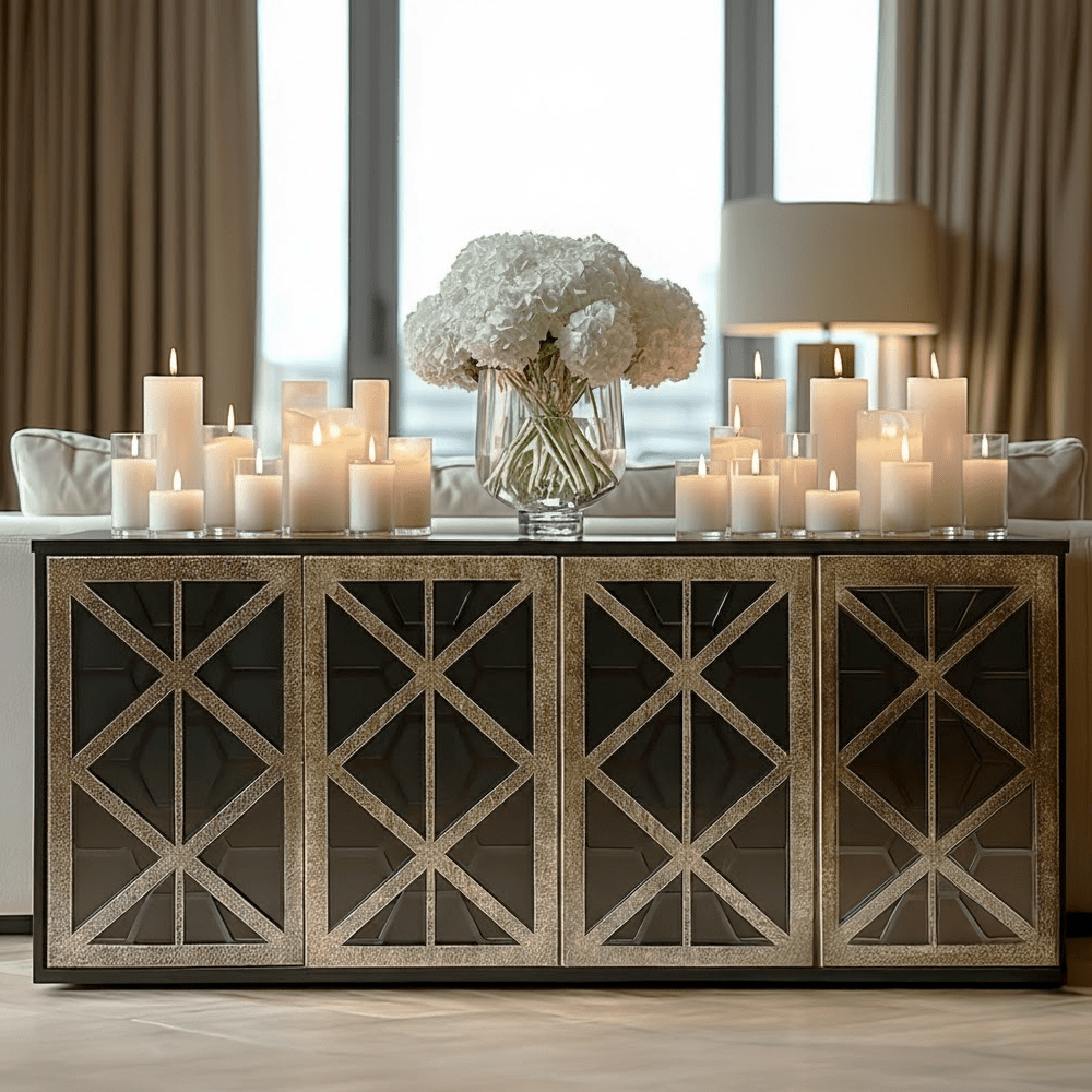 Brooke Luxury Black & Gold 4 Door Sideboard Furniture 
