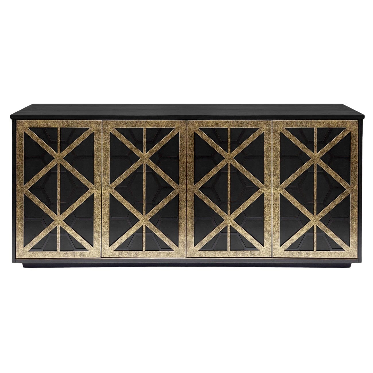 Brooke Luxury Black & Gold 4 Door Sideboard Furniture 