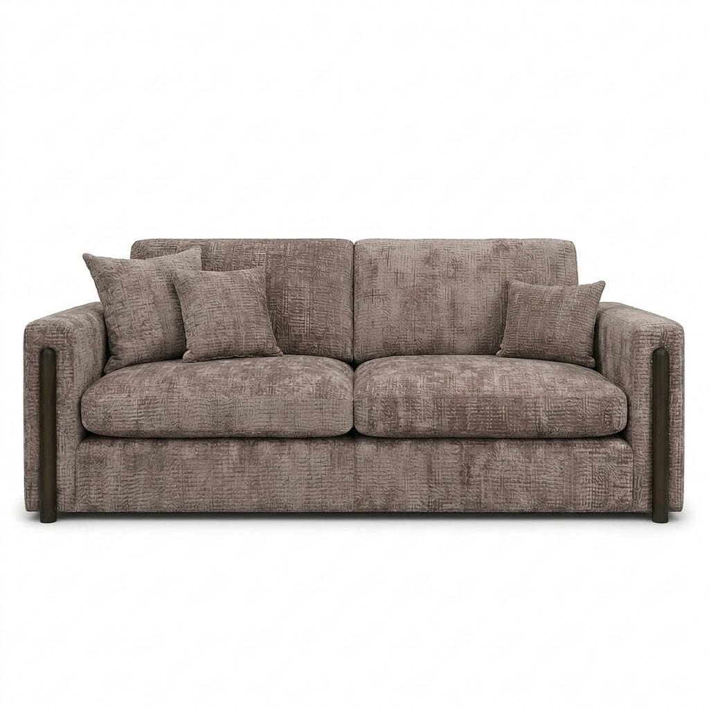 Brooklyn Mink Textured Chenille Sofa Range with Walnut Leg Detail Sofa 3 Seater 
