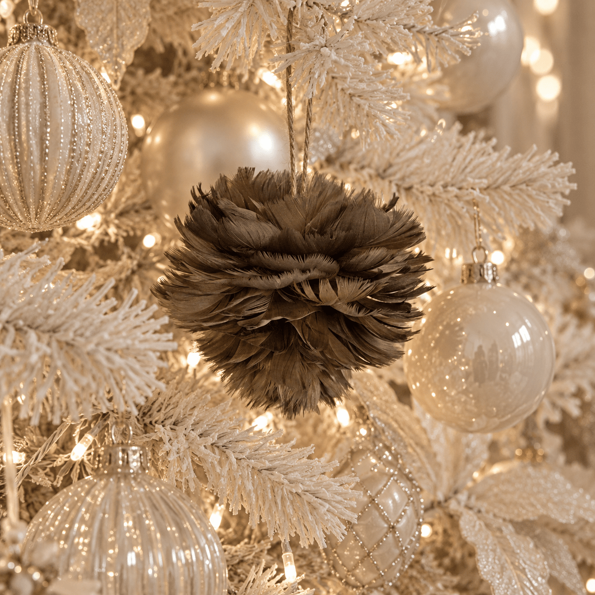 Brown Faux Feather Bauble Accessories 