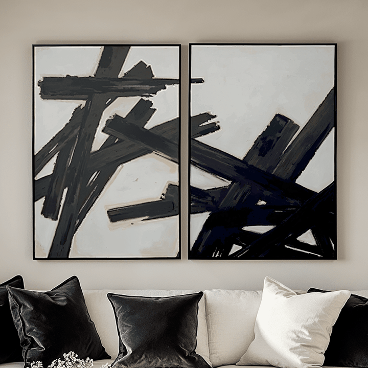 Brushstroke Monochrome Framed Canvas Wall Art - Set of 2 Accessories 