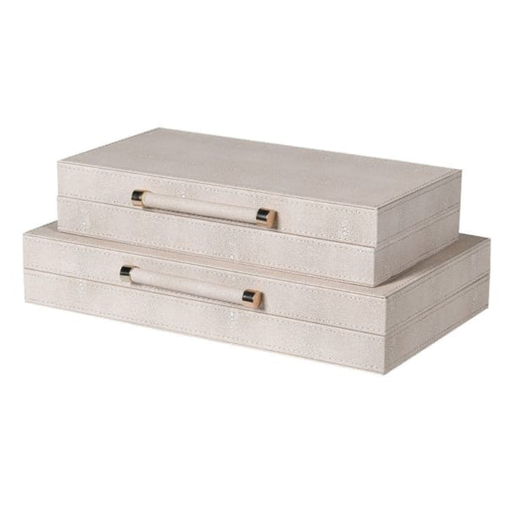 Brynn Luxury Ivory Faux Shagreen Boxes with Gold Handles - Set of 2 Accessories 