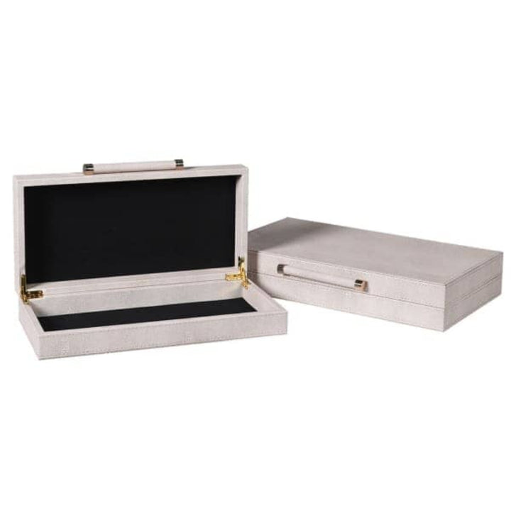Brynn Luxury Ivory Faux Shagreen Boxes with Gold Handles - Set of 2 Accessories 