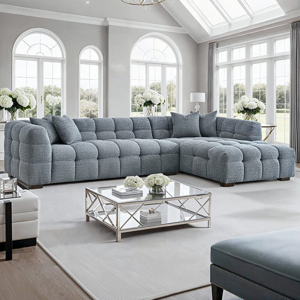 Bubble Tufted Dark Grey Boucle Chunky Sofa Range Sofa 