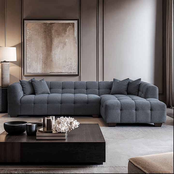 Bubble Tufted Dark Grey Boucle Chunky Sofa Sofa 