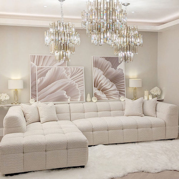 Bubble Tufted Oatmeal Boucle Corner Sofa - Left Hand Facing Sofa 