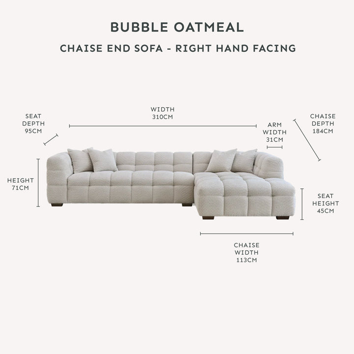 Bubble Tufted Oatmeal Boucle Corner Sofa - Right Hand Facing Sofa 