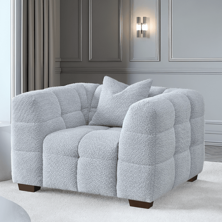 Bubble Tufted Pearl Boucle Chair Sofa 