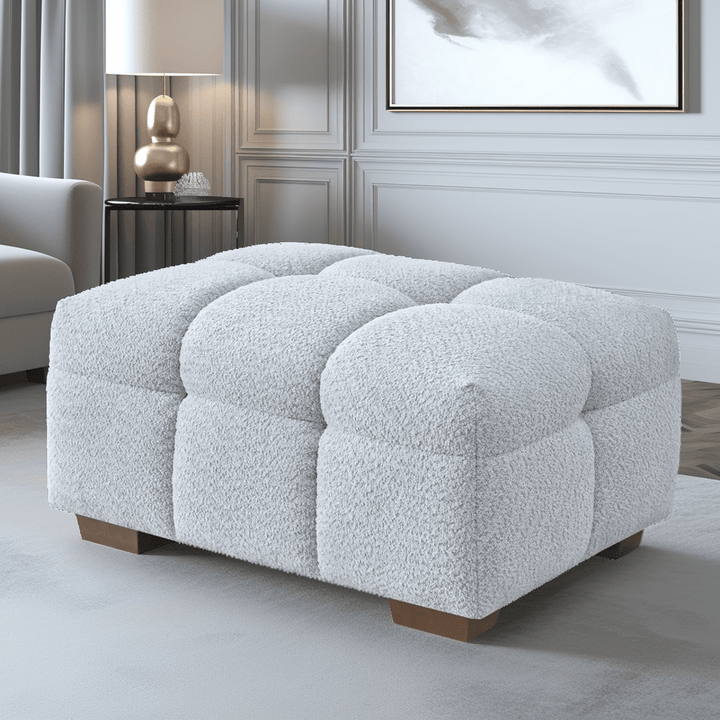 Bubble Tufted Pearl Boucle Footstool Sofa 