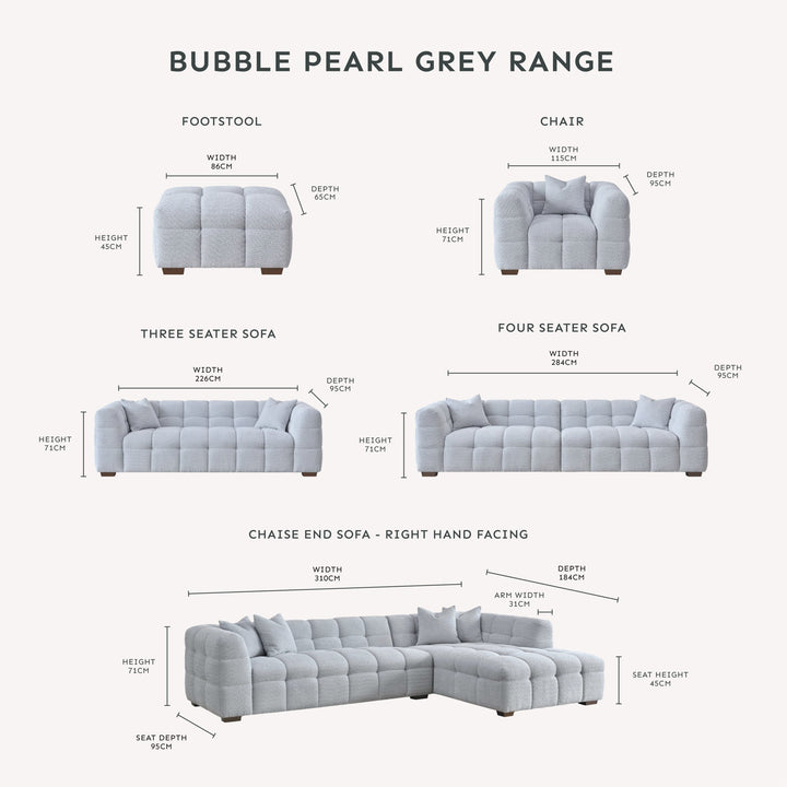 Bubble Tufted Pearl Grey Boucle Chunky Sofa Range Sofa 