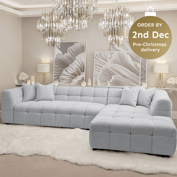 Bubble Tufted Pearl Grey Boucle Chunky Sofa Range Sofa 