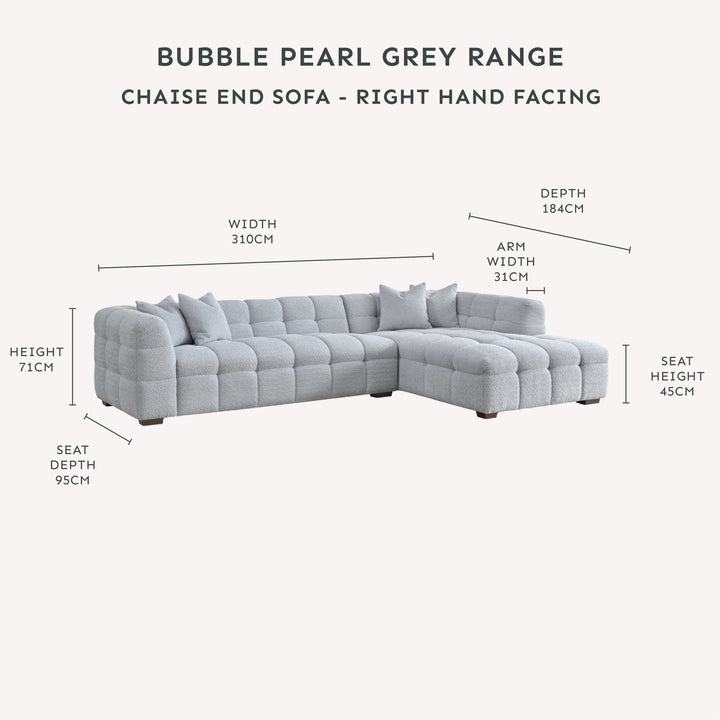 Bubble Tufted Pearl Grey Boucle Chunky Sofa Range Sofa 