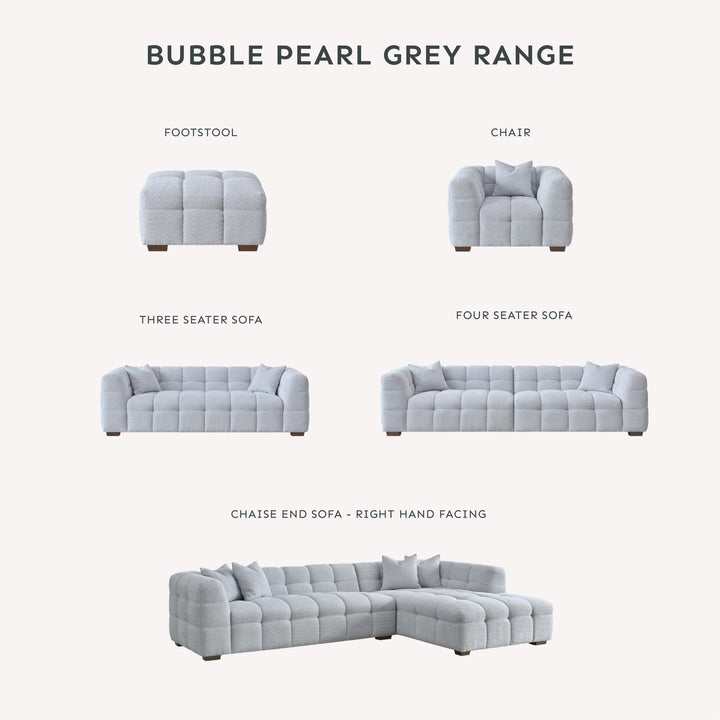 Bubble Tufted Pearl Grey Boucle Chunky Sofa Range Sofa 