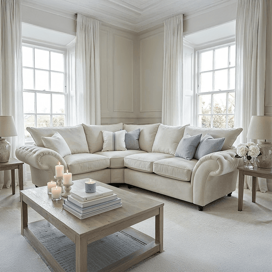 Buckingham Vanilla Velvet Chesterfield Left Hand Facing Corner Sofa Sofa 