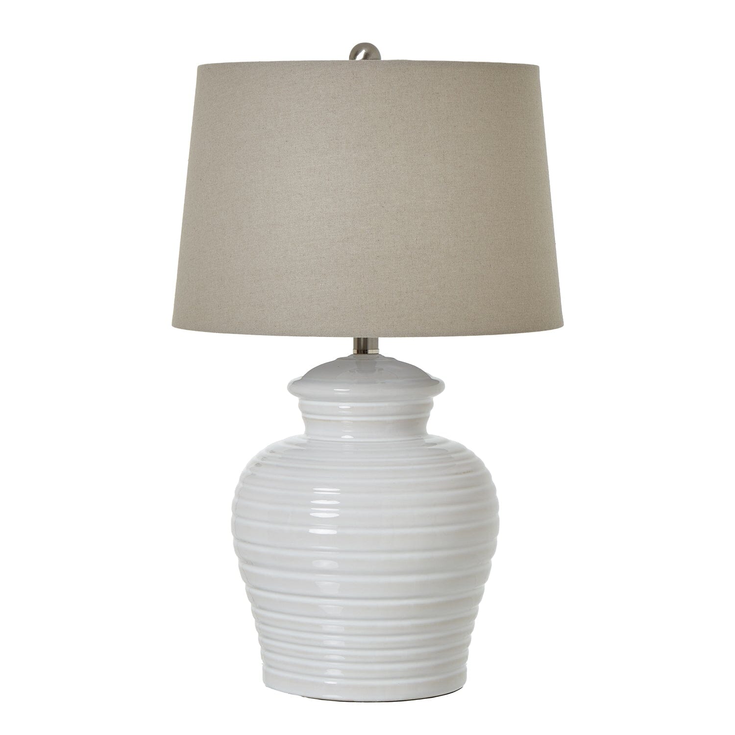 Burford Ceramic White Table Lamp with Taupe Linen Shade Lighting 