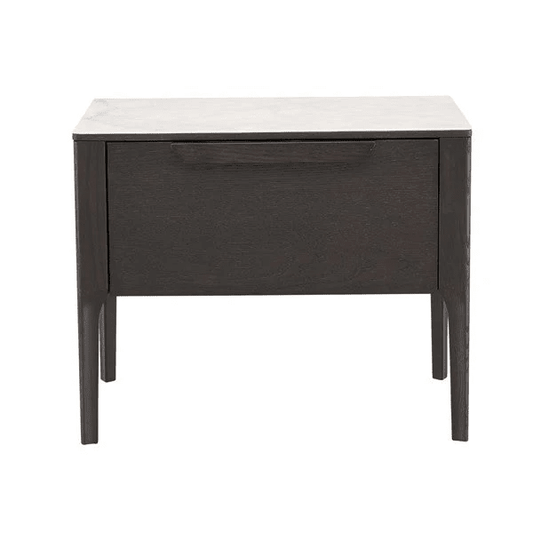 Cairo Luxury Dark Grey Oak Veneer 1 Drawer Bedside Table with Faux Marble Top Furniture 