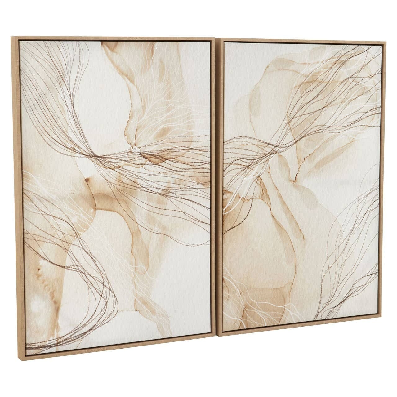 Calais Neutral Abstract Wall Art in Wooden Frame- Set of 2 Accessories 