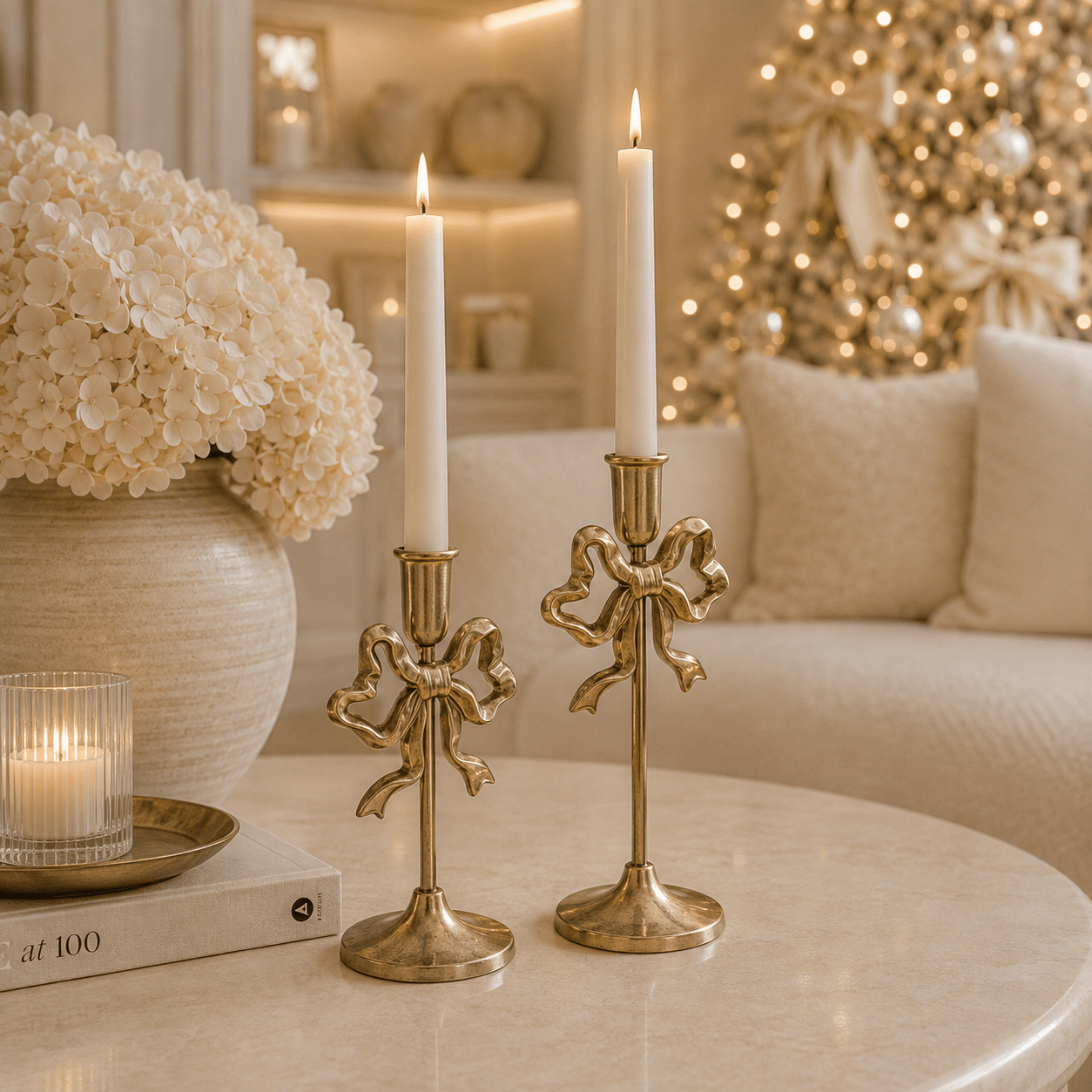 Calla Gold Bow Candlestick Holder - Set of 2 Accessories 