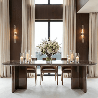 Calvin Dark Chocolate Dining Table with Ceramic Marble Top Furniture 
