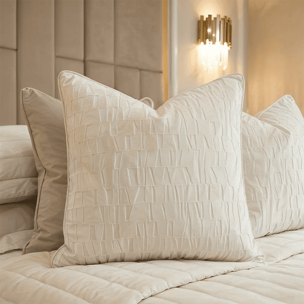 Calypso Ivory Velvet Pattern Feather Filled Cushion - 50x50 Textiles 