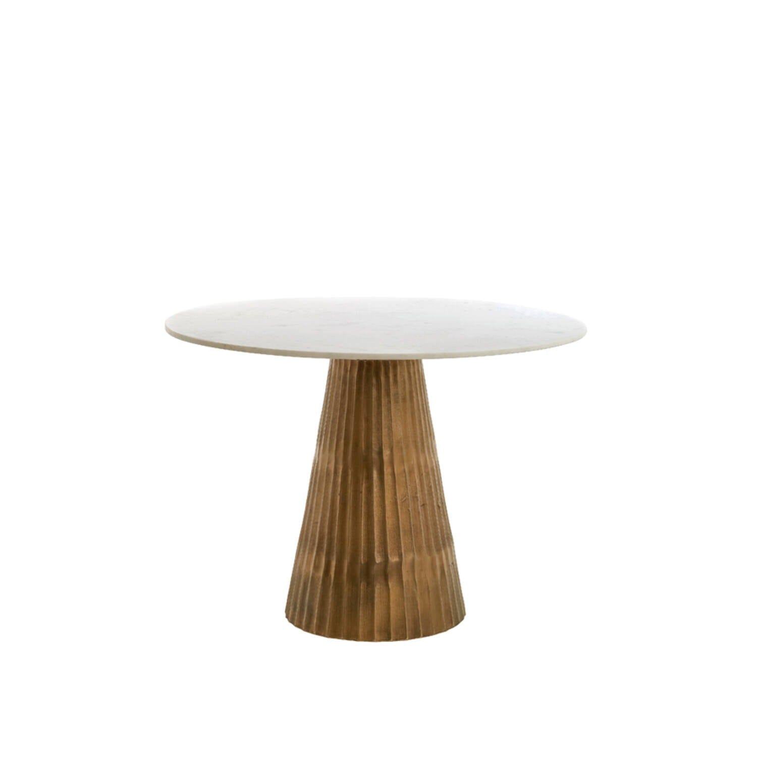 Camellia Antique Brass Ribbed Dining Table with White Marble Top Furniture 