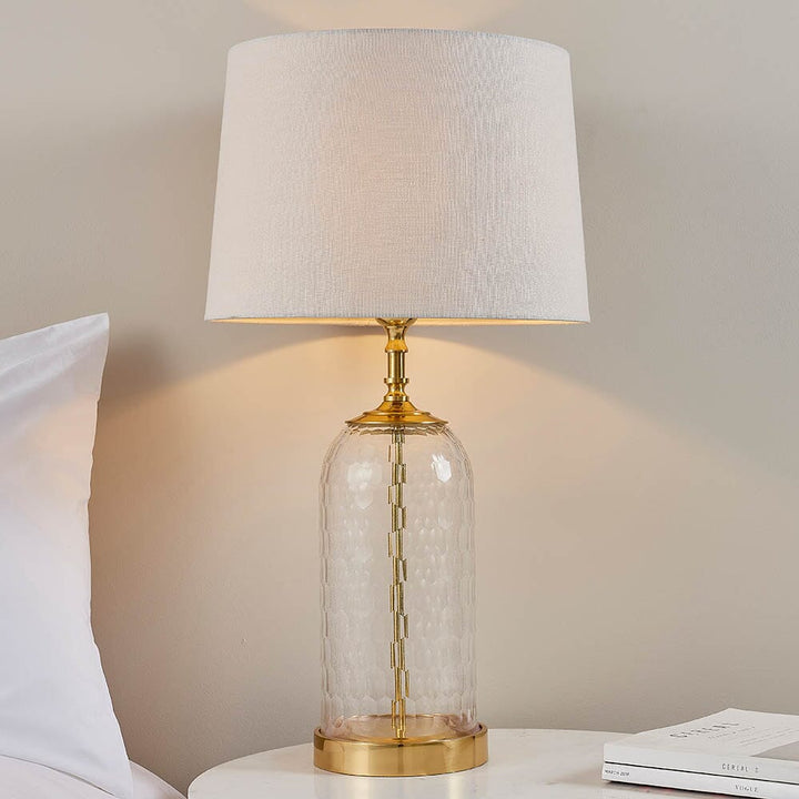 Camilla Large Gold & Glass Table Lamp with Neutral Shade Lighting 