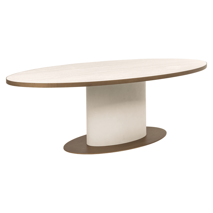 Camille Luxury Cream & Gold Oval Dining Table with Ceramic Marble Top Furniture 