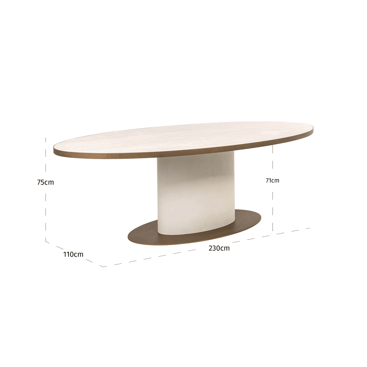 Camille Luxury Cream & Gold Oval Dining Table with Ceramic Marble Top Furniture 