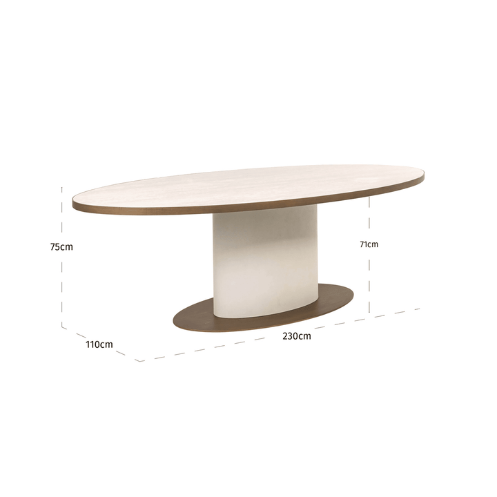 Camille Luxury Cream & Gold Oval Dining Table with Ceramic Marble Top Furniture 