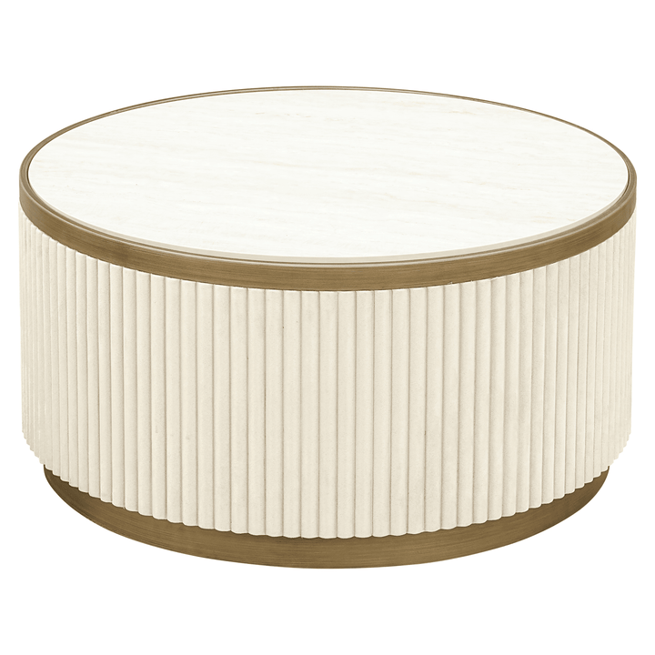 Camille Luxury Cream & Gold Ribbed Nested Coffee Tables with Ceramic Marble Top Furniture 