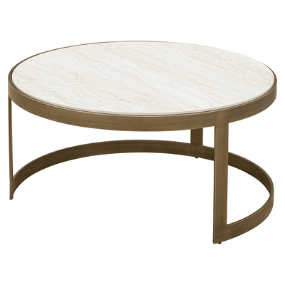 Camille Luxury Cream & Gold Ribbed Nested Coffee Tables with Ceramic Marble Top Furniture 