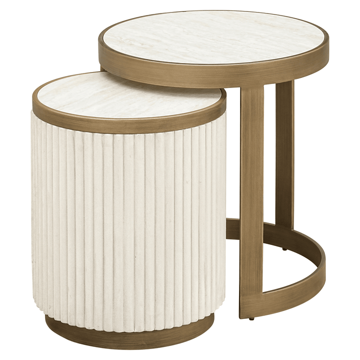 Camille Luxury Cream & Gold Ribbed Nested Side Tables with Ceramic Marble Top Furniture 