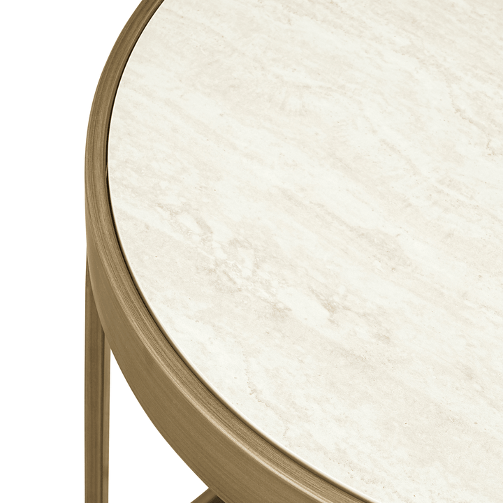 Camille Luxury Cream & Gold Ribbed Nested Side Tables with Ceramic Marble Top Furniture 