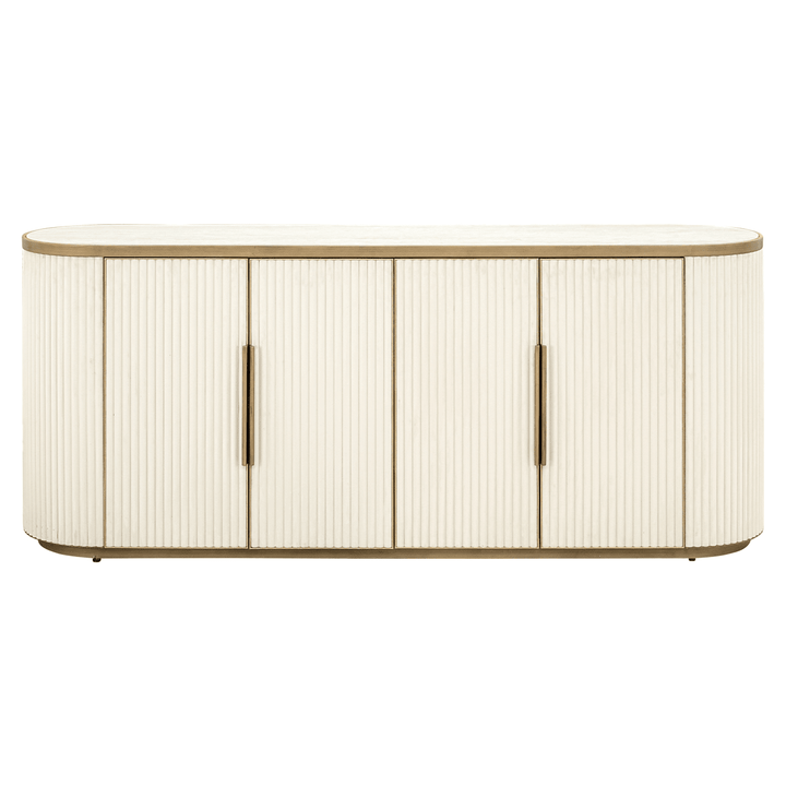 Camille Luxury Cream & Gold Ribbed Oval 4 Door Sideboard with Ceramic Marble Top Furniture 