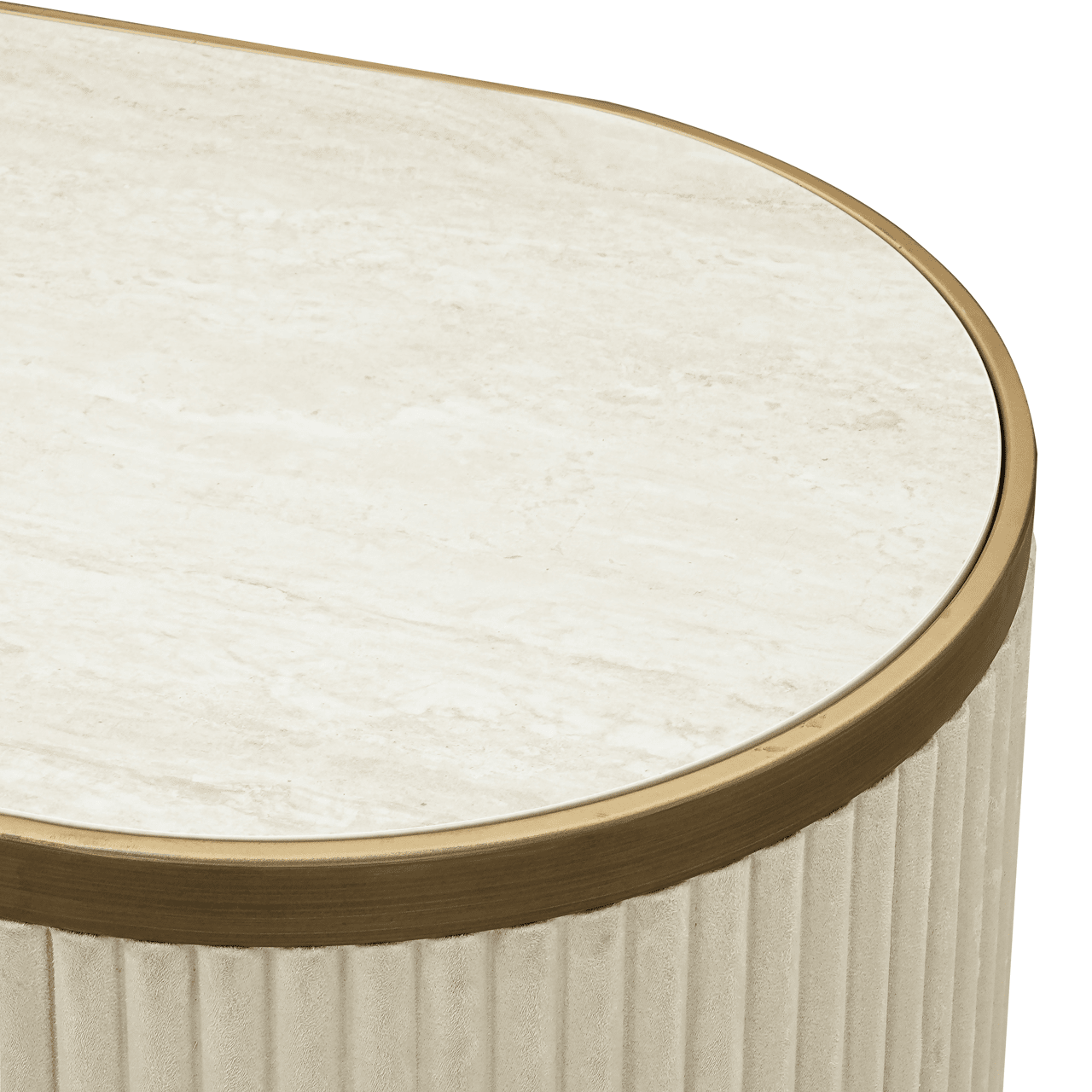 Camille Luxury Cream & Gold Ribbed Oval 4 Door Sideboard with Ceramic Marble Top Furniture 