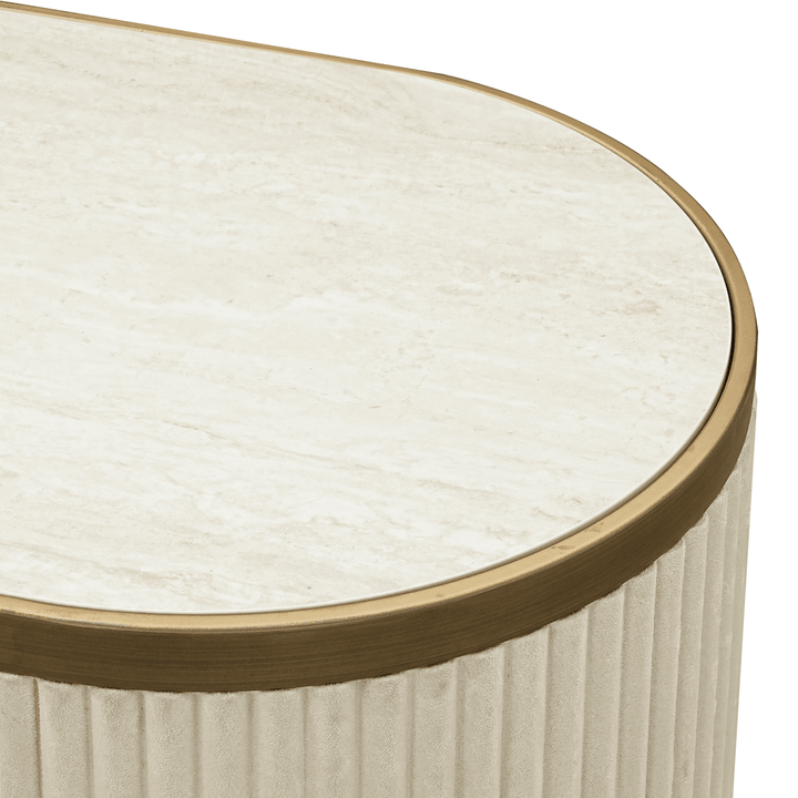 Camille Luxury Cream & Gold Ribbed Oval 4 Door Sideboard with Ceramic Marble Top Furniture 