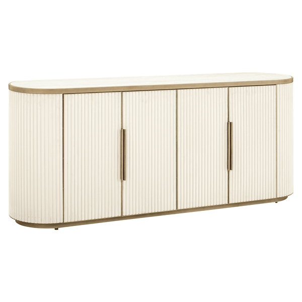 Camille Luxury Cream & Gold Ribbed Oval 4 Door Sideboard with Ceramic Marble Top Furniture 