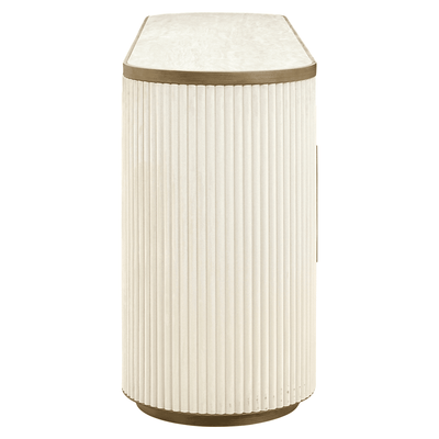 Camille Luxury Cream & Gold Ribbed Oval 4 Door Sideboard with Ceramic Marble Top Furniture 
