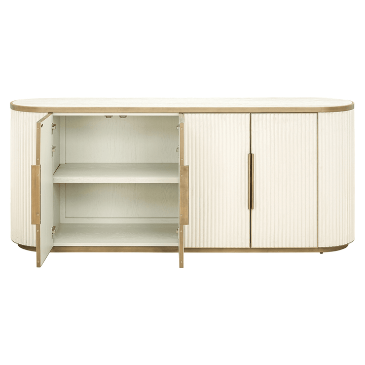 Camille Luxury Cream & Gold Ribbed Oval 4 Door Sideboard with Ceramic Marble Top Furniture 