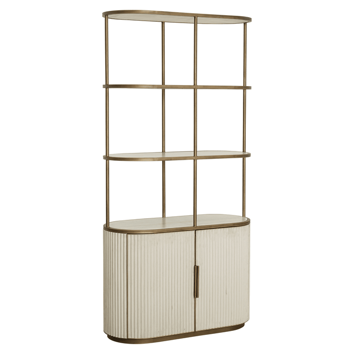 Camille Luxury Cream & Gold Ribbed Shelving Unit Furniture 