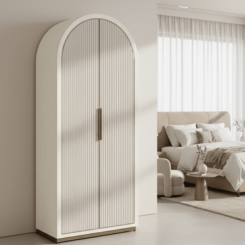 Camille Luxury Cream & Gold Ribbed Storage Cabinet Furniture 