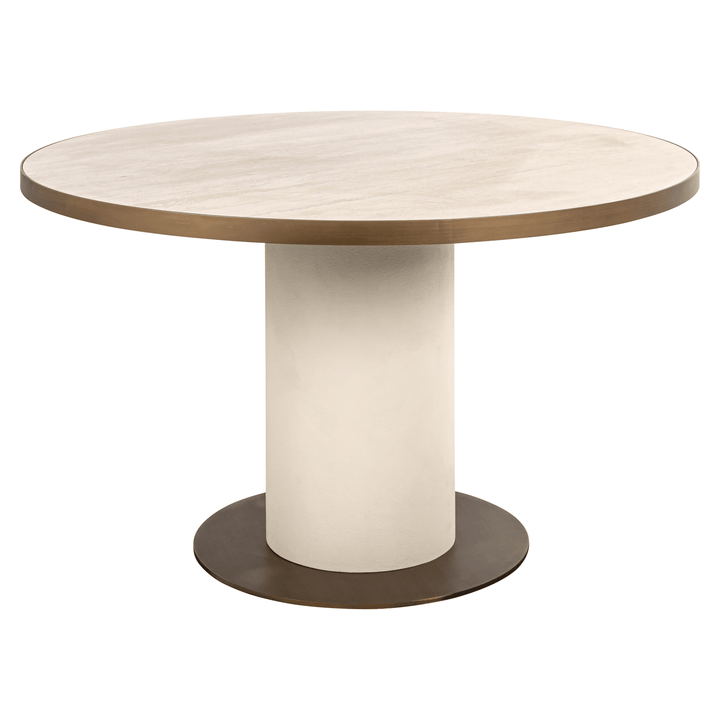 Camille Luxury Cream & Gold Round Dining Table with Ceramic Marble Top Furniture 