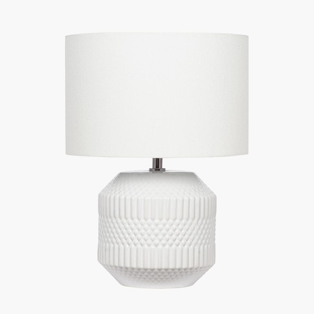 Candar White Geometric Textured Ceramic Table Lamp Lighting 